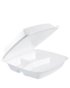 10.25" White Foam 3-Compartment Container w/ Removable Lid