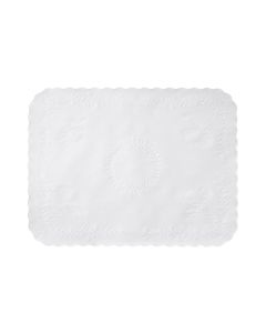 14"X19" Anniversary Embossed Scalloped White Paper Traymats
