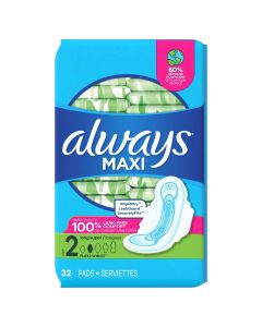 Always® Maxi Feminine Pads w/ Wings, Size 2 Long Super 32 ct