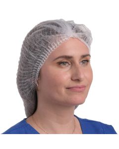 21" Bouffant Cap White (Pleated)